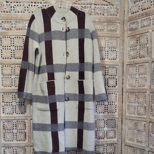 Plaid Long Sweater Cardigan/ Jacket
